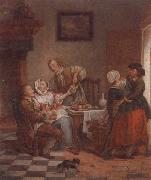 unknow artist An interior with figures drinking and eating fruit oil painting reproduction